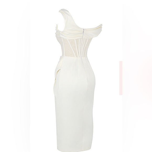 House of CB Ivory Asymmetric Drape MIDI Corset Dress - Picture 6 of 8